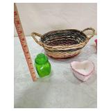 Kitchen Decor Collection - Woven Basket, Green Glass Jar, Heart Dish & Red Container Kitchen Decor Collection - Woven Basket, Green Glass Jar, Heart Dish & Red Container