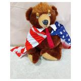Patriotic Teddy Bear with American Flag Cape and blonde wig hat Patriotic Teddy Bear with American Flag Cape and blonde wig hat