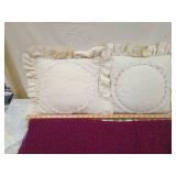 Quilted Lace Ruffle Decorative Pillows with Burgundy Throw Quilted Lace Ruffle Decorative Pillows with Burgundy Throw