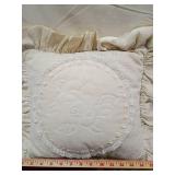 Quilted Lace Ruffle Decorative Pillows with Burgundy Throw Quilted Lace Ruffle Decorative Pillows with Burgundy Throw