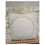 Quilted Lace Ruffle Decorative Pillows with Burgundy Throw Quilted Lace Ruffle Decorative Pillows with Burgundy Throw