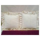 Quilted Lace Ruffle Decorative Pillows with Burgundy Throw Quilted Lace Ruffle Decorative Pillows with Burgundy Throw