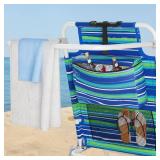 Tall Beach Chairs for Adults, 17" High Backpack Beach Chair with Wooden Armrests, 5 Positions Reclining Heavy Duty Chair with Large Cooler Pouch, Support to 350LBS Striped Blue&Green,1pack - Retail: $