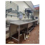 Commercial 19ft Stainless Steel 3-Compartment Sink with Wall Shelving