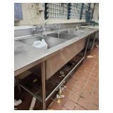 Commercial 19ft Stainless Steel 3-Compartment Sink with Wall Shelving