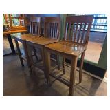 Solid Oak Bar Stools with Slat Back - Set of 3