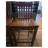 Solid Oak Bar Stools with Slat Back - Set of 3