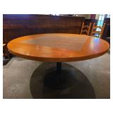 Round Oak with French Terracotta Tile Pedestal Dining Table