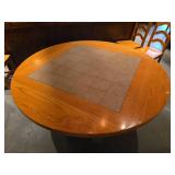 Round Oak with French Terracotta Tile Pedestal Dining Table