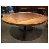 Round Oak with French Terracotta Tile Pedestal Dining Table