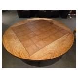 Round Oak with French Terracotta Tile Pedestal Dining Table