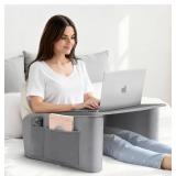 Reading Pillow for Gaming with Ergonomic Arm Rests, Wooden Lap Desk for Laptop, Support Pillow with Side Pockets for Reading, Writing, Working, Gaming on Bed, Couch or Floor (Gray, Large)