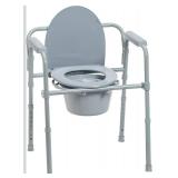 Drive Medical Folding Steel Bedside Commode Chair - Portable 3-in-1 Toilet Solution - Adjustable Height - 7.5 Qt Bucket Included - Durable Powder-Coated Steel Frame - Supports Up To 350 Lb