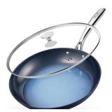 KOCH SYSTEME CS 14 Inch Large Frying Pan with Lid, Nonstick Skillet with Ceramic Interior, Large Fry Pan for Family & Commercial Cooking, Frying Pan Nonstick, Oven Safe & Induction Compatible, Blue
