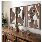 qmmp Modern Wooden Wall Sculptures - Set of 3 - Home Decor Accent - Large Wall Art for Living Room, Bedroom, Office - Easy Installation (Walnut, Large - Tree Leaves)