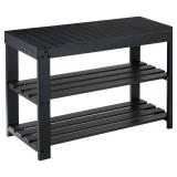 Pipishell Bamboo Shoe Rack Bench, 3 Tier Sturdy Shoe Organizer, Storage Shoe Shelf, Holds up to 300lbs for Entryway Bedroom Living Room Balcony, Black