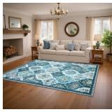 8x10 Area Rug for Living Room, Washable Boho Throw Rugs, Moroccan Trellis Bohemian Ultra Soft Large Non-Slip Carpet for Dining Room Office Bedroom - Teal
