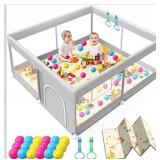 Baby Playpen with Mat 50x50 Inch, Playpen with Colorful Ball for Babies and Toddlers, Baby Play Pen Pin Indoor Play Fence (Mat and Ball Included)