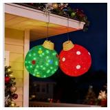 16 \"Dx18 H Christmas Ornament Lights, 2 Pack Outdoor Christmas Decorations with 100 LED Lights, Waterproof Hanging Christmas Balls for Indoor Outdoor Yard Patio