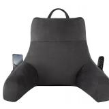 Back Pillow for Bed Sitting up, Reading Pillow for Sitting in Bed Adult, Back Support Pillow, Memory Foam Sit up Lounge Backrest Pillow with Arms for TV, Couch, Chair, Dorm, 18 Inch, Grey