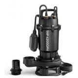 Aquastrong Sewage Grinder Pump, Cast Iron Effluent Pump, Auto Float Switch for Basement Sump Basin and Sewage Well, Black, 2 inch Discharge(115V 1HP 4300GPH Grinder)