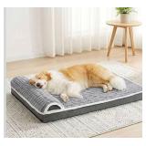 Orthopedic Dog Bed X Large Sized Dog with Pillow, Waterproof Soft Comfortable Egg Crate Foam Pet Crate Beds Mat with Removable Washable Cover and Non-Slip Bottom, Grey