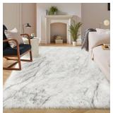 Latepis White with Grey Tips Faux Sheepskin Fur Rug 8x10 for Living Room Bedroom Washable Living Room Luxury Room Decor Fluffy Rug Rectangle