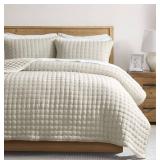 WDCOZY Beige Queen Size Quilts Bedding Sets with 2 Pillow Shams, Neutral Lightweight Soft Bedspread Coverlet, Quilted Blanket Thin Comforter Bed Cover for All Season, 3 Pieces, 90x90 inches