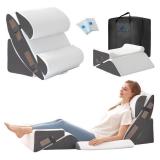 6PCS Wedge Pillow Set for After Surgery, Bed Wedge Pillow Post Surgery, Bed Pillows for Sitting Up, Sleeping, Acid Relux, Memory Foam Back Pillow, Beds Wedges & Body Positioners, White/Grey