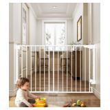 Cumbor Expandable 31.6-48\" Baby Gate for Stairs, Wall-Mounted, 2-in-1 No Bottom Bar Dog Gate Indoor, Auto Close Pet Gate for Doorways with Large Walk Thru Door, Child-Proof Gate for Kids (White)