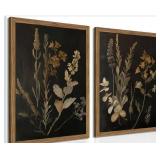 Kousne Dark Botanical Canvas Wall Art Vintage Moody Floral Prints with Wood Frame Dark Academia Aesthetic Gallery Painting Wall Decor for Living Room Bedroom or Office 12x16 Inch Set of 2