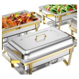 Rengue 9.5QT Chafing Dishes for Buffet, 4 PCS Golden Stainless Steel Chafing Dish Buffet Set, Buffet Servers and Warmers Heating & Cooling Food Warmers for Parties Buffet,Banquets,Weddings,Gatherings