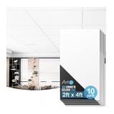 Art3d 10-Pack Smooth Drop Ceiling Tile 2ft x 4ft - Fire-Rated, Waterproof, Reusable - Premium PVC, No Sag and Breakage - Cover 80 Sq. Ft, White