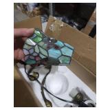 Tiffany Lamp Stained Glass Desk Reading Bedside Light, Metal Leaf Table Lamp Base 5X6X17 Inches Decor Small Space Bedside Bedroom Home Office (Red Flowers Style)