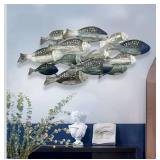 edaknez Coastal Metal Fish Wall Decor, Large Nautical Wall Art, School of Fish Wall Sculpture, for Living Room, Bedroom Beach or Ocean Decor (C 50 inch x 21 inch)