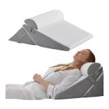 Bedluxe Wedge Pillow Headboard, 3PCS Orthopedic Bed Wedge Pillows Set for After Surgery, Adjustable Pillow Wedge for Acid Reflux&Back Pain Relief, Sleeping, Back Pillow for Bed Sitting Up, White/Grey