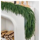 6ft Christmas Garland with Lights,Thick Norfolk Pine Garland, Realistic Green Garlands for Mantle, Stair Railing, Battery Operated Indoor/Outdoor New Year Holiday Decoration with Timer