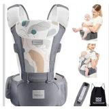 Bebamour Baby Carrier Newborn to Toddler-Baby Hip Carrier Front and Back Carry with Head Hood & 3 Pieces Teething Pads& Waist Extenders & Storage Bag (Black)