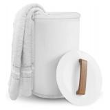 SAMEAT Heated Towel Warmers for Bathroom - Large Towel Warmer Bucket, Wood Handle, Auto Shut Off, Fits Up to Two 40\"X70\" Oversized Towels, White