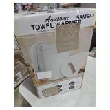SAMEAT Heated Towel Warmers for Bathroom - Large Towel Warmer Bucket, Wood Handle, Auto Shut Off, Fits Up to Two 40\"X70\" Oversized Towels, White