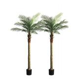 2 Pack Artificial Sago Palm Tree 8ft - Realistic Fake Sago Palm Plants for Indoor/Outdoor Decor - Low Maintenance Tropical Faux Trees with Sturdy Base - UV Resistant, Lifelike Design