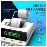CATIGA 12 Digit Thermal Printing Calculator with Tape Print Out, Ink-Free Adding Machine, 5X Faster Quite at 8.0 LPS, Extra Large Fluorescent Display, Tax Calculation with Clock and Calendar, SP-2401