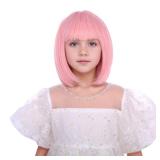 Edivd Light Pink Bob Wig Short Pastel Pink Bob Wig with Bangs Heat Resistant Synthetic Hair with Cap (Small Size)