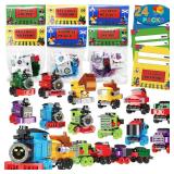 24 Packs Train Building Blocks with Valentines Gift Cards, 6 in 1 Train Building Blocks Sets for Boys Girls Goodie Bags Carnival Prizes Birthday Supplies, Classroom Exchange Prize, Valentine Party