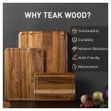 3 Pack Teak Wood Cutting Board Set for Kitchen Charcuterie Board Serving Heavy Duty Non Toxic Slip Over Sink Solid Thick Haus Wooden Chopping Board Large Big Small Meat Best Kitchen Essential Gift