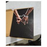 Framed 2pcs Black Couple Canvas Wall Art African American Man and Woman Poster Kiss Holding Hands Picture Print Wedding Gift Bedroom Living Room Studio Bar Ready to Hang 12x16 Inch