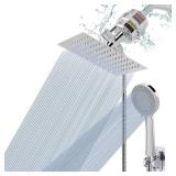 NearMoon Filtered Shower Head, High Pressure 8" Square, 5 settings Handheld Rain Shower Filter Combo with Self-adhesive Holder/1.5M Hose -1 Replaceable Filter Cartridge (Chrome Finish)