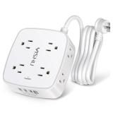 6 Ft Surge Protector Power Strip - 8 Widely Outlets with 4 USB Ports, 3 Side Outlet Extender with 6 Feet Extension Cord, Flat Plug, Wall Mount, Desk USB Charging Station, ETL,White