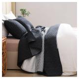 Litanika Quilt King Size Black, Grey and White, Gray Stripe Patchwork Summer Bedspread Coverlet 3 Pieces, Soft Lightweight Microfiber Comforter Bedding Set for All Season(1 Quilt, 2 Pillowcases)