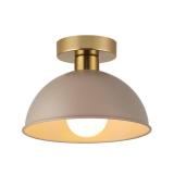 MIAOMEIO Industrial Semi Flush Mount Ceiling Light with Gold Plate and Brown Shade, Farmhouse Ceiling Light Fixture for Kitchen Island Dining Room Foyer Hallway Porch Barn Loft-10in